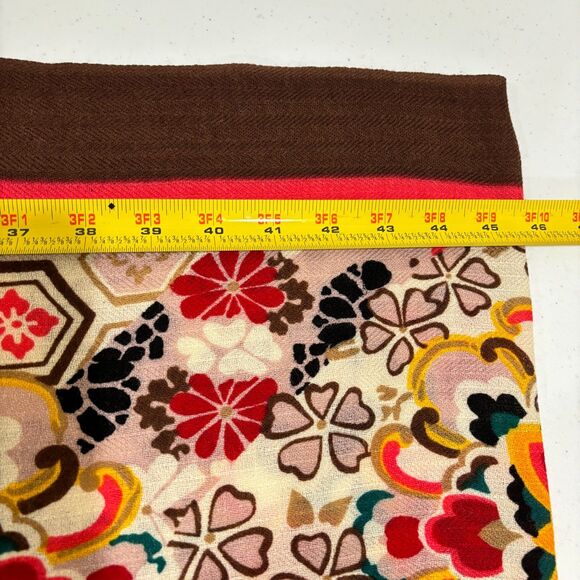 Dana Xu DX 100% Wool Large Scarf Pashmina Wrap Fringe Brown Floral Boho Shawl - Picture 7 of 8